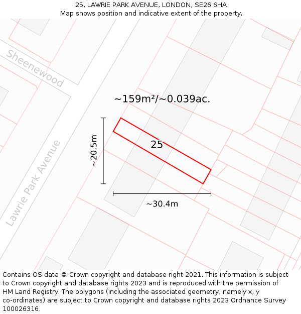 25, LAWRIE PARK AVENUE, LONDON, SE26 6HA: Plot and title map