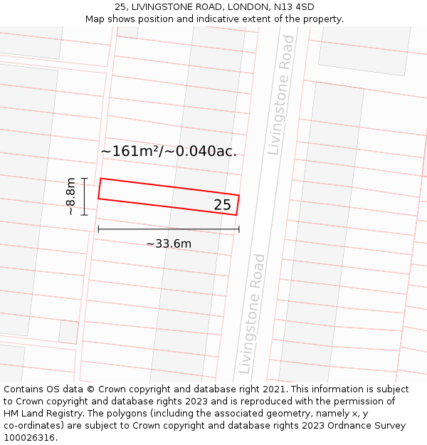 25, LIVINGSTONE ROAD, LONDON, N13 4SD: Plot and title map