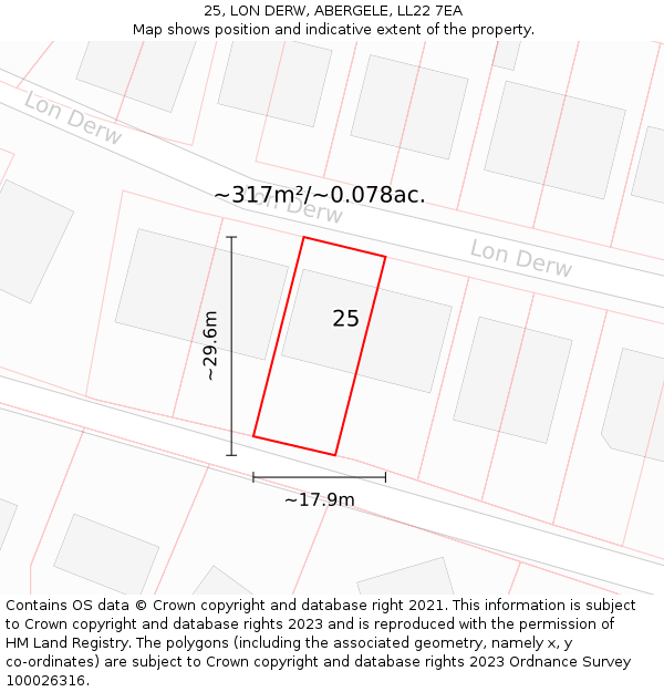 25, LON DERW, ABERGELE, LL22 7EA: Plot and title map