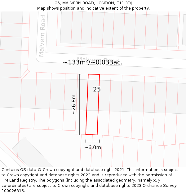25, MALVERN ROAD, LONDON, E11 3DJ: Plot and title map