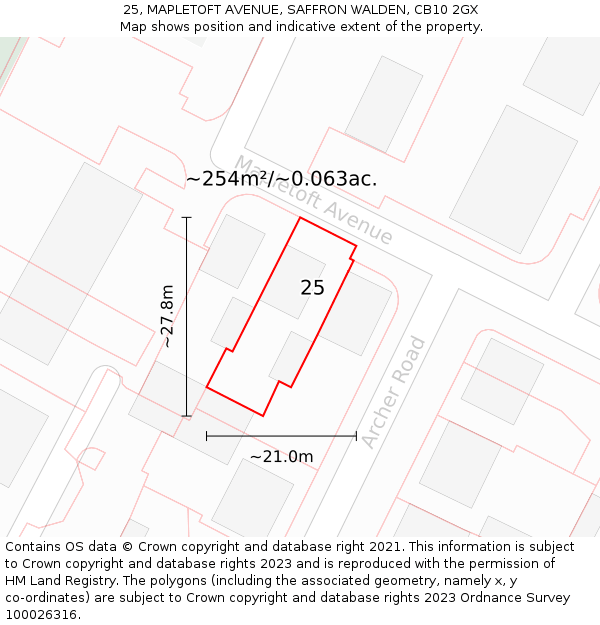 25, MAPLETOFT AVENUE, SAFFRON WALDEN, CB10 2GX: Plot and title map
