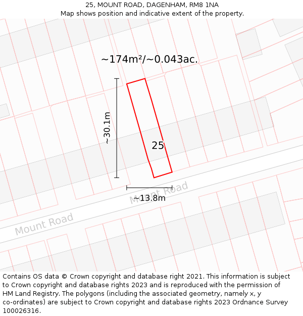 25, MOUNT ROAD, DAGENHAM, RM8 1NA: Plot and title map