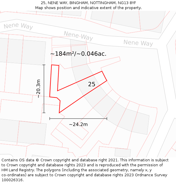 25, NENE WAY, BINGHAM, NOTTINGHAM, NG13 8YF: Plot and title map