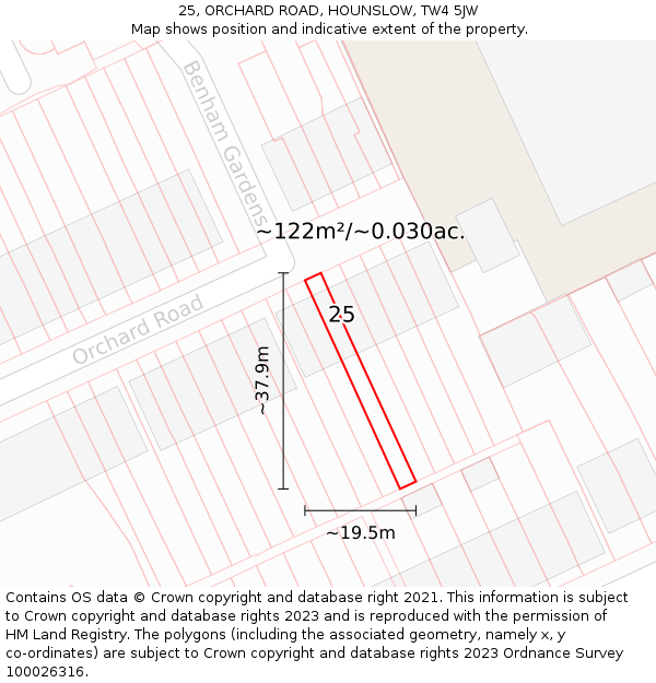 25, ORCHARD ROAD, HOUNSLOW, TW4 5JW: Plot and title map