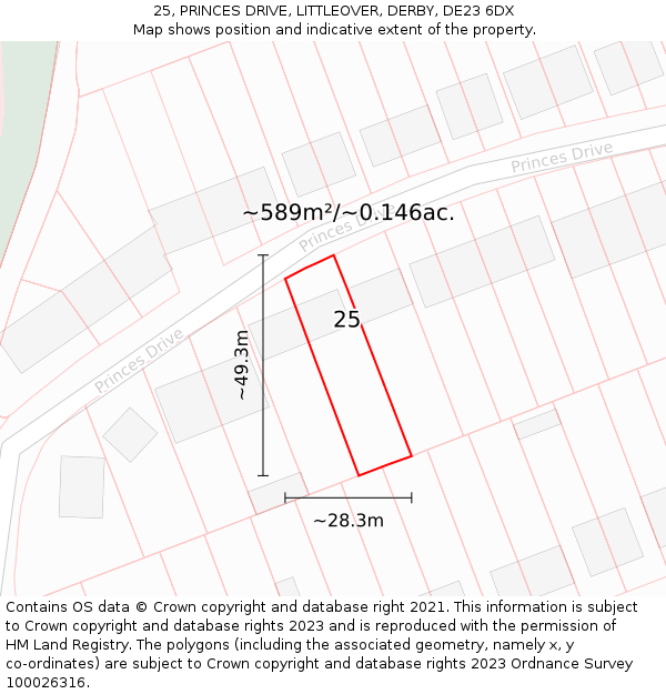 25, PRINCES DRIVE, LITTLEOVER, DERBY, DE23 6DX: Plot and title map