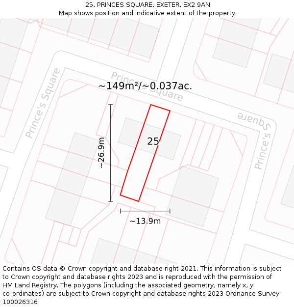 25, PRINCES SQUARE, EXETER, EX2 9AN: Plot and title map