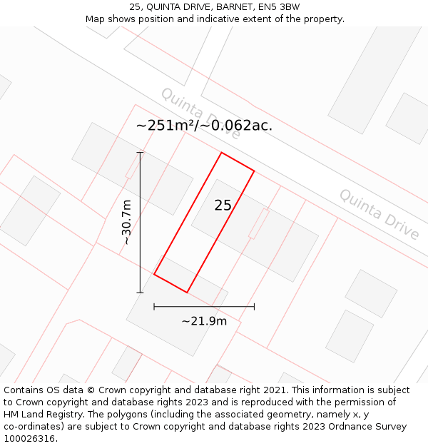 25, QUINTA DRIVE, BARNET, EN5 3BW: Plot and title map