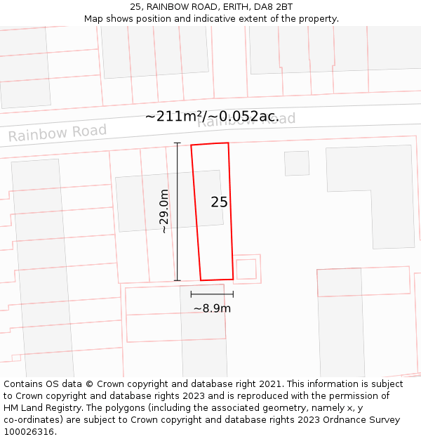 25, RAINBOW ROAD, ERITH, DA8 2BT: Plot and title map