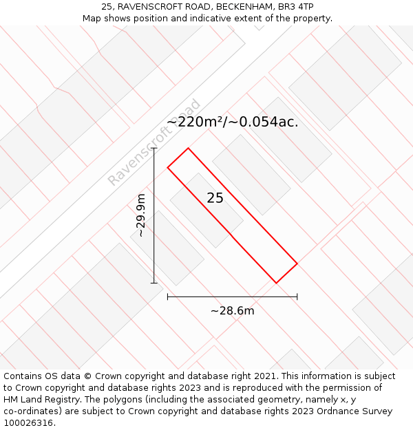 25, RAVENSCROFT ROAD, BECKENHAM, BR3 4TP: Plot and title map