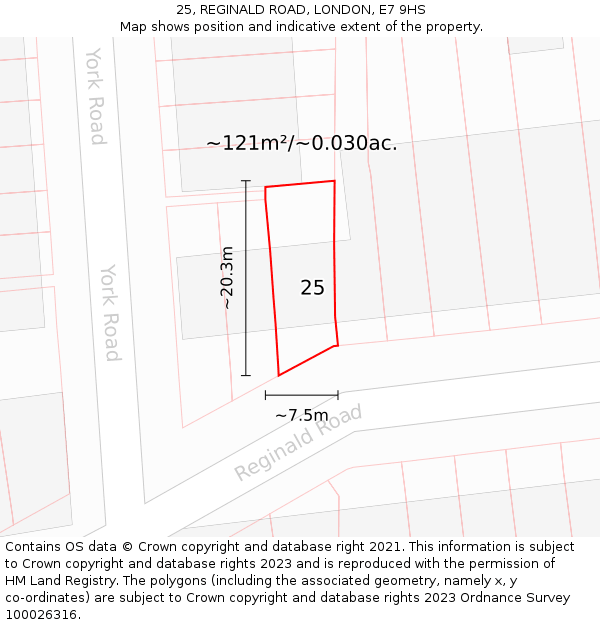 25, REGINALD ROAD, LONDON, E7 9HS: Plot and title map