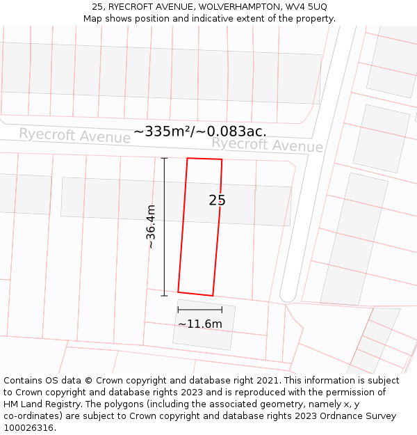 25, RYECROFT AVENUE, WOLVERHAMPTON, WV4 5UQ: Plot and title map