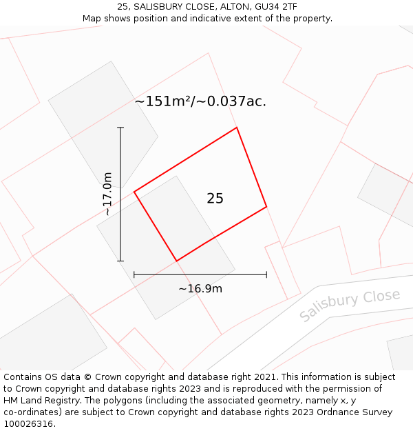 25, SALISBURY CLOSE, ALTON, GU34 2TF: Plot and title map