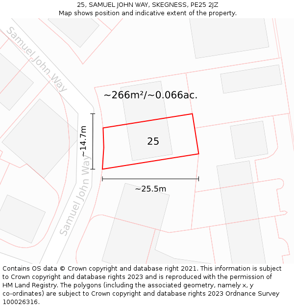 25, SAMUEL JOHN WAY, SKEGNESS, PE25 2JZ: Plot and title map