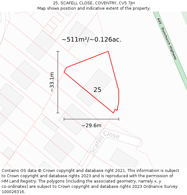25, SCAFELL CLOSE, COVENTRY, CV5 7JH: Plot and title map
