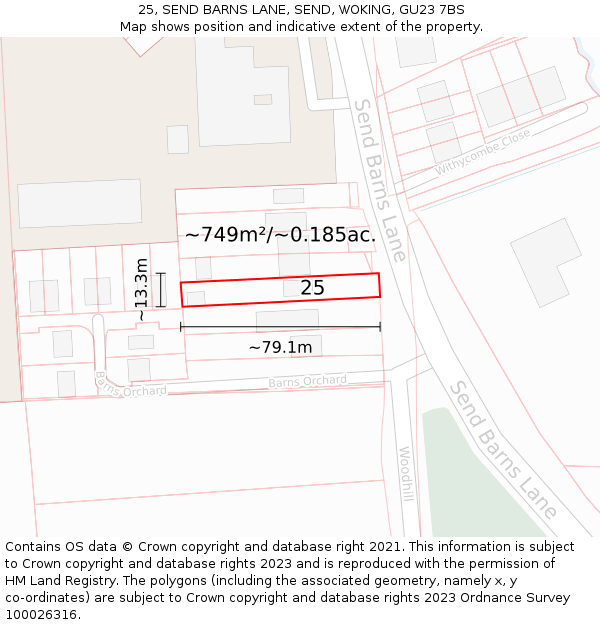 25, SEND BARNS LANE, SEND, WOKING, GU23 7BS: Plot and title map