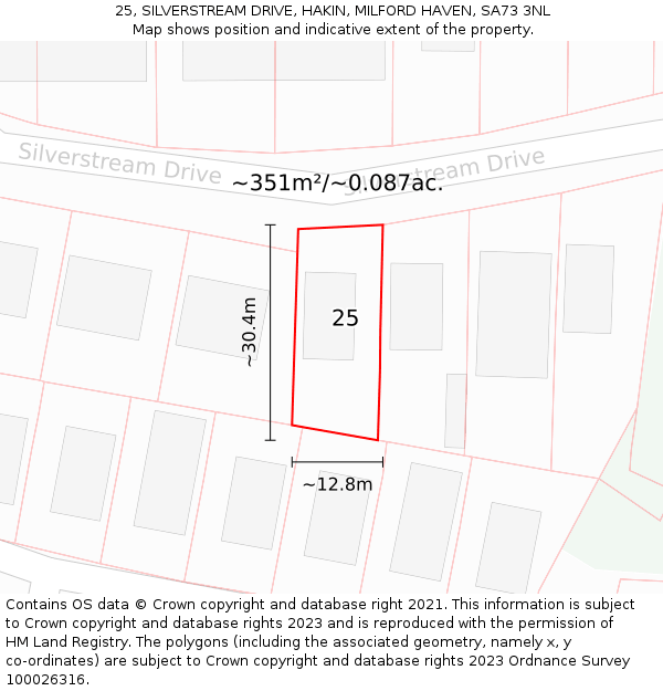 25, SILVERSTREAM DRIVE, HAKIN, MILFORD HAVEN, SA73 3NL: Plot and title map