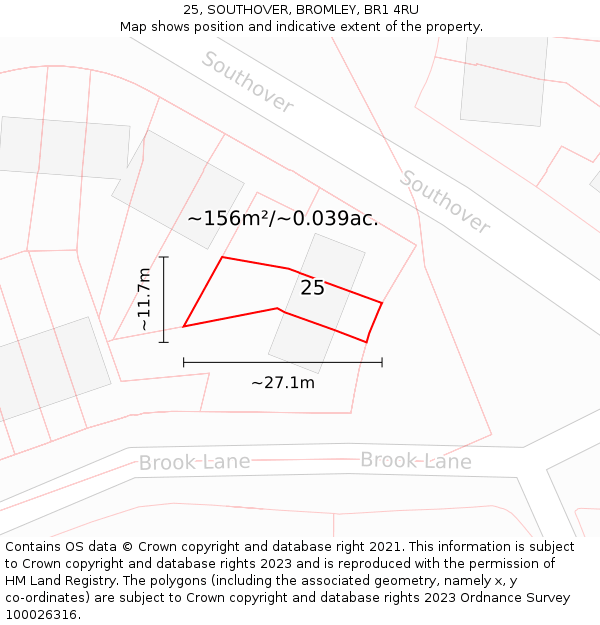 25, SOUTHOVER, BROMLEY, BR1 4RU: Plot and title map