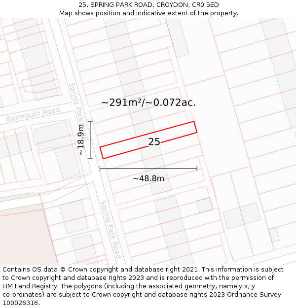 25, SPRING PARK ROAD, CROYDON, CR0 5ED: Plot and title map