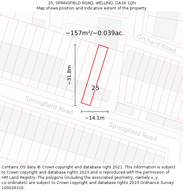 25, SPRINGFIELD ROAD, WELLING, DA16 1QN: Plot and title map