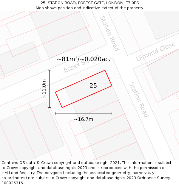 25, STATION ROAD, FOREST GATE, LONDON, E7 0ES: Plot and title map