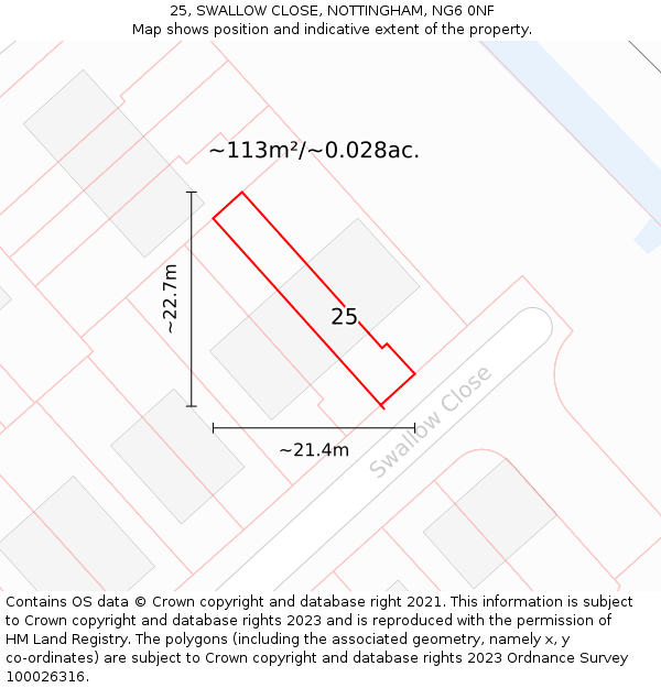 25, SWALLOW CLOSE, NOTTINGHAM, NG6 0NF: Plot and title map