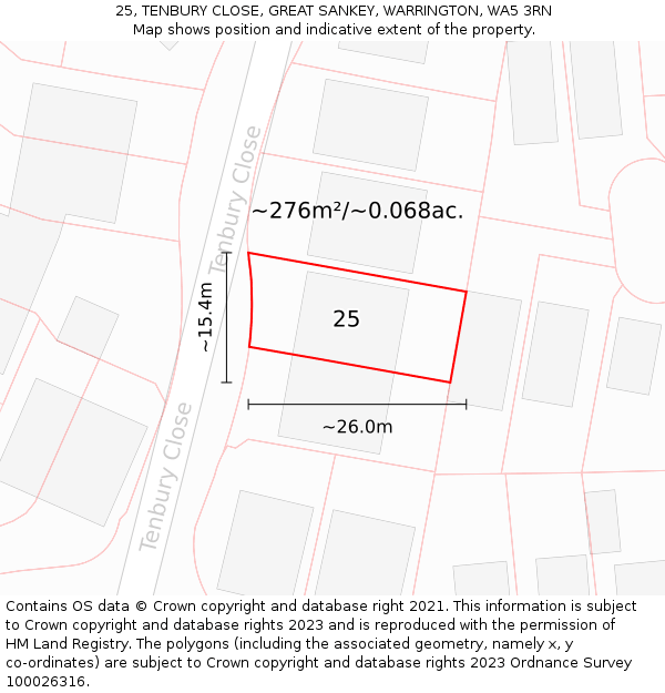 25, TENBURY CLOSE, GREAT SANKEY, WARRINGTON, WA5 3RN: Plot and title map