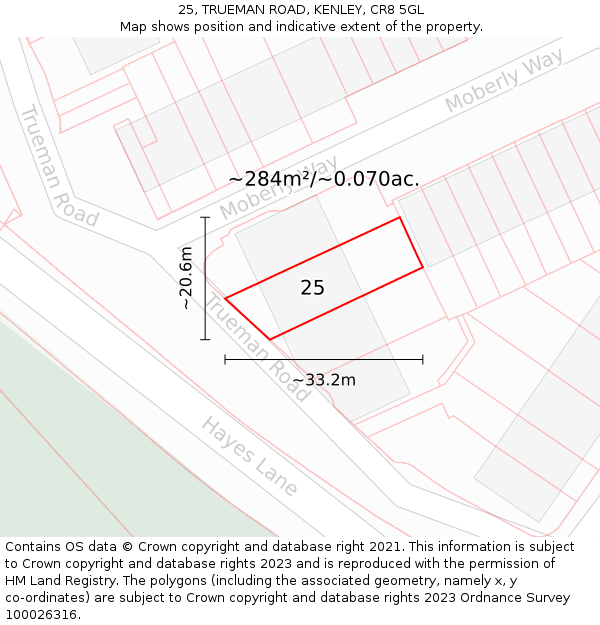 25, TRUEMAN ROAD, KENLEY, CR8 5GL: Plot and title map
