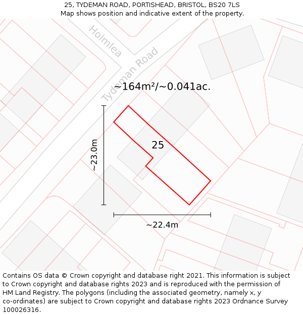 25, TYDEMAN ROAD, PORTISHEAD, BRISTOL, BS20 7LS: Plot and title map