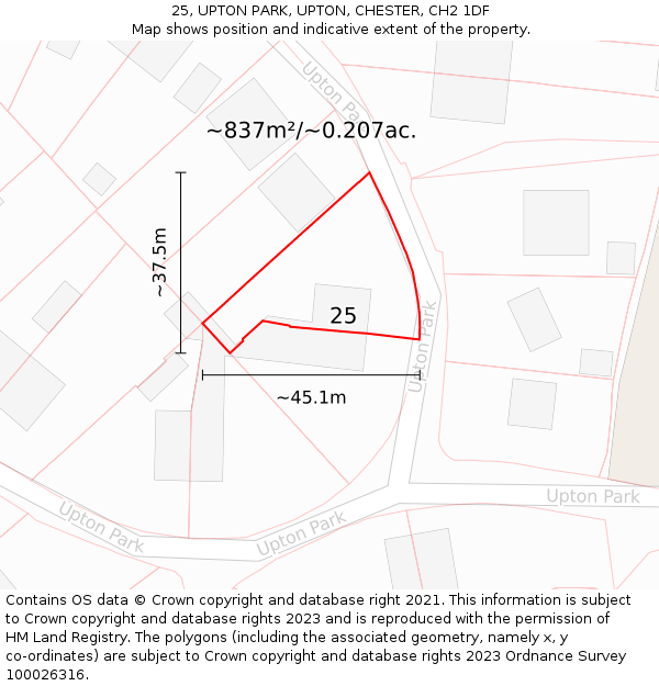 25, UPTON PARK, UPTON, CHESTER, CH2 1DF: Plot and title map