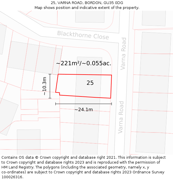 25, VARNA ROAD, BORDON, GU35 0DG: Plot and title map