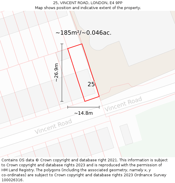 25, VINCENT ROAD, LONDON, E4 9PP: Plot and title map