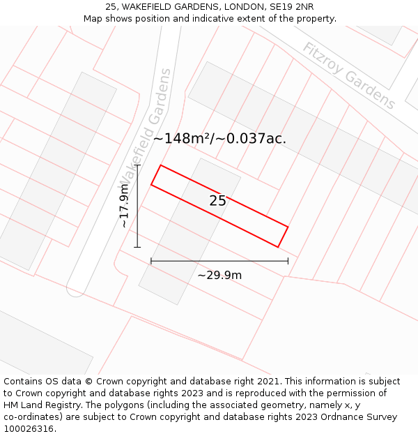 25, WAKEFIELD GARDENS, LONDON, SE19 2NR: Plot and title map