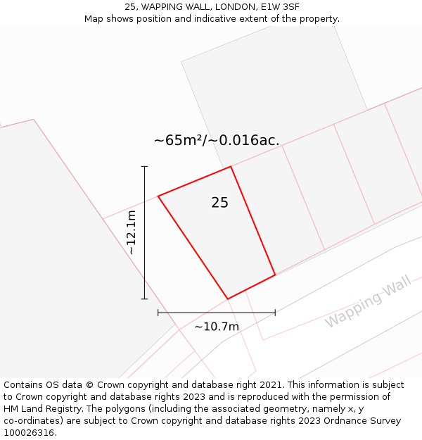25, WAPPING WALL, LONDON, E1W 3SF: Plot and title map