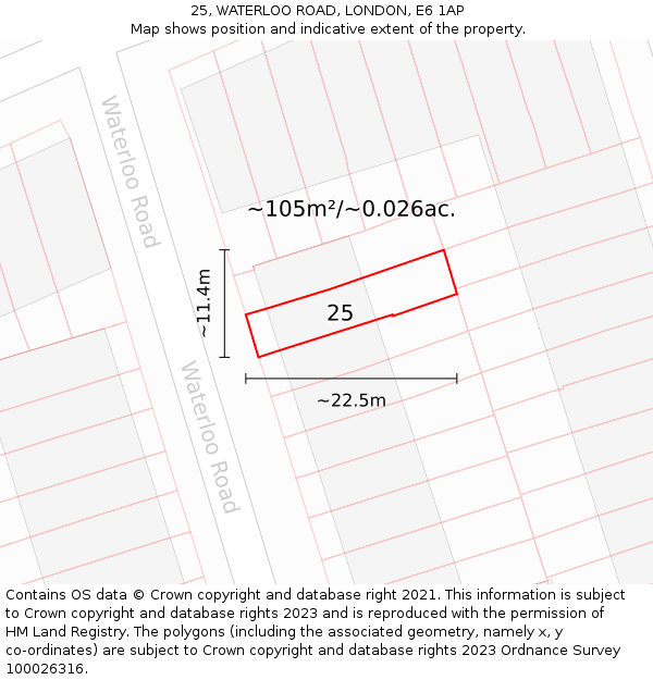 25, WATERLOO ROAD, LONDON, E6 1AP: Plot and title map