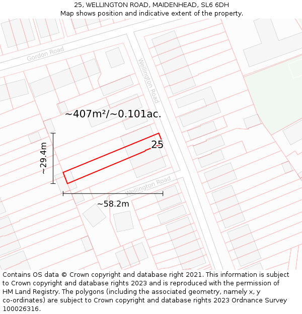 25, WELLINGTON ROAD, MAIDENHEAD, SL6 6DH: Plot and title map