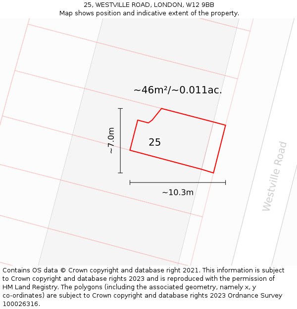 25, WESTVILLE ROAD, LONDON, W12 9BB: Plot and title map