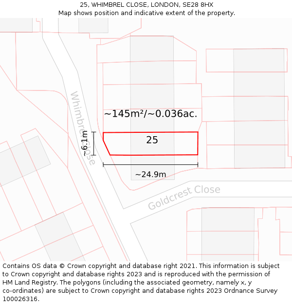 25, WHIMBREL CLOSE, LONDON, SE28 8HX: Plot and title map