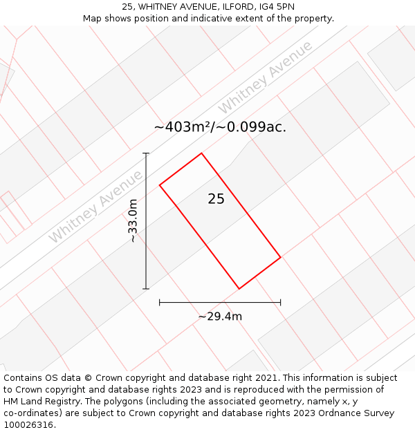 25, WHITNEY AVENUE, ILFORD, IG4 5PN: Plot and title map