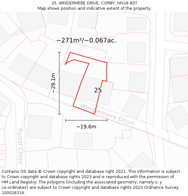 25, WINDERMERE DRIVE, CORBY, NN18 8ST: Plot and title map