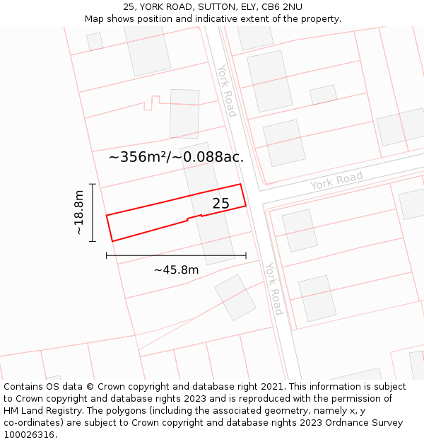 25, YORK ROAD, SUTTON, ELY, CB6 2NU: Plot and title map