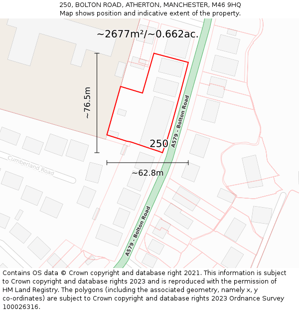 250, BOLTON ROAD, ATHERTON, MANCHESTER, M46 9HQ: Plot and title map