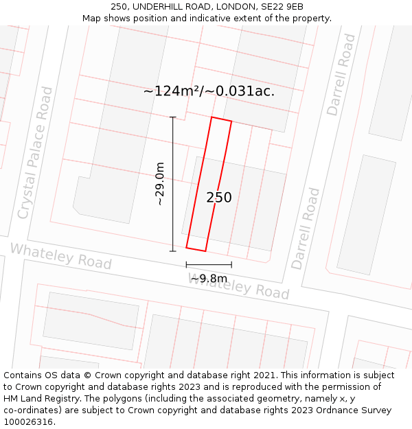 250, UNDERHILL ROAD, LONDON, SE22 9EB: Plot and title map
