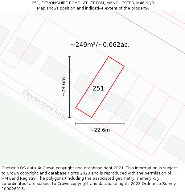 251, DEVONSHIRE ROAD, ATHERTON, MANCHESTER, M46 9QB: Plot and title map