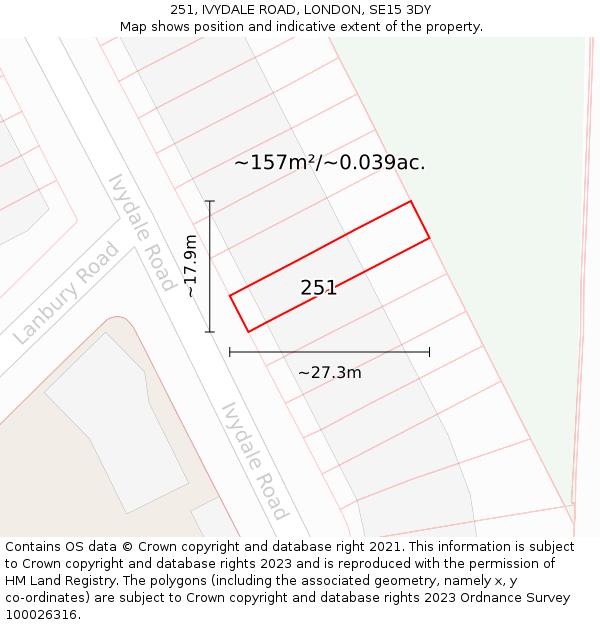 251, IVYDALE ROAD, LONDON, SE15 3DY: Plot and title map