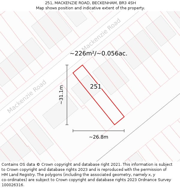 251, MACKENZIE ROAD, BECKENHAM, BR3 4SH: Plot and title map