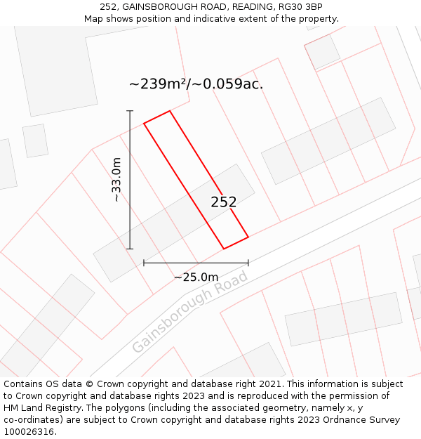 252, GAINSBOROUGH ROAD, READING, RG30 3BP: Plot and title map