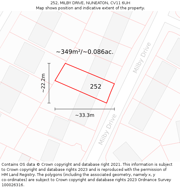 252, MILBY DRIVE, NUNEATON, CV11 6UH: Plot and title map