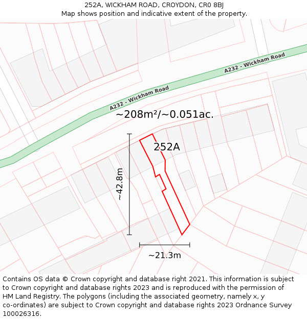 252A, WICKHAM ROAD, CROYDON, CR0 8BJ: Plot and title map