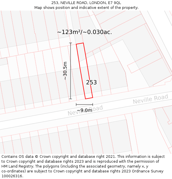 253, NEVILLE ROAD, LONDON, E7 9QL: Plot and title map
