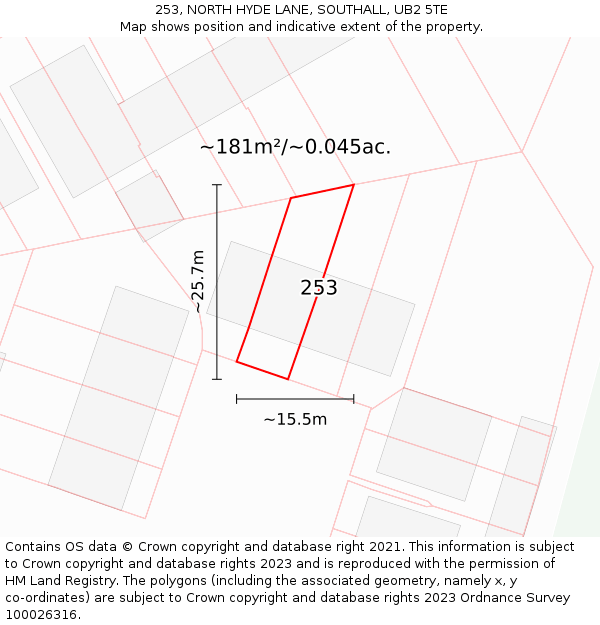 253, NORTH HYDE LANE, SOUTHALL, UB2 5TE: Plot and title map